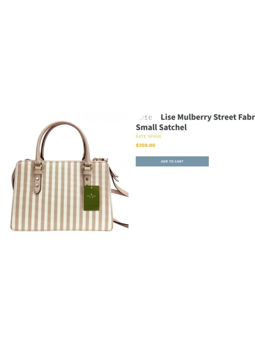 Kate Spade Lise Mulberry Satchel Beige Stripe Canvas Leather Top Handle Bag